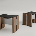 Two Modern Wooden Stools with Black Seats and Sleek Structure Design
