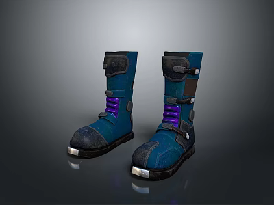 Blue Protective Work Boots With Purple Laces And Durable Soles For Daily Use 3d model