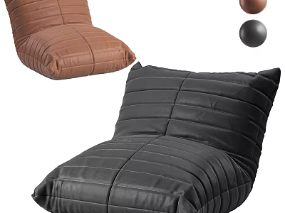 Comfortable Brown and Black Lazy Sofa with Quilted Design for Living Room Use 3d model