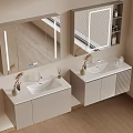 Modern Double Bathroom Vanity Cabinet With LED Mirror Ceramic Sink And Storage Cabinets 3d model