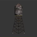 Water Tower Model With Metal Frame Structure And Colorful Roof Design