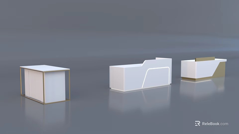 Various Styles Modern White Reception Desks With Smooth Surface And Metal Frame 3d model 