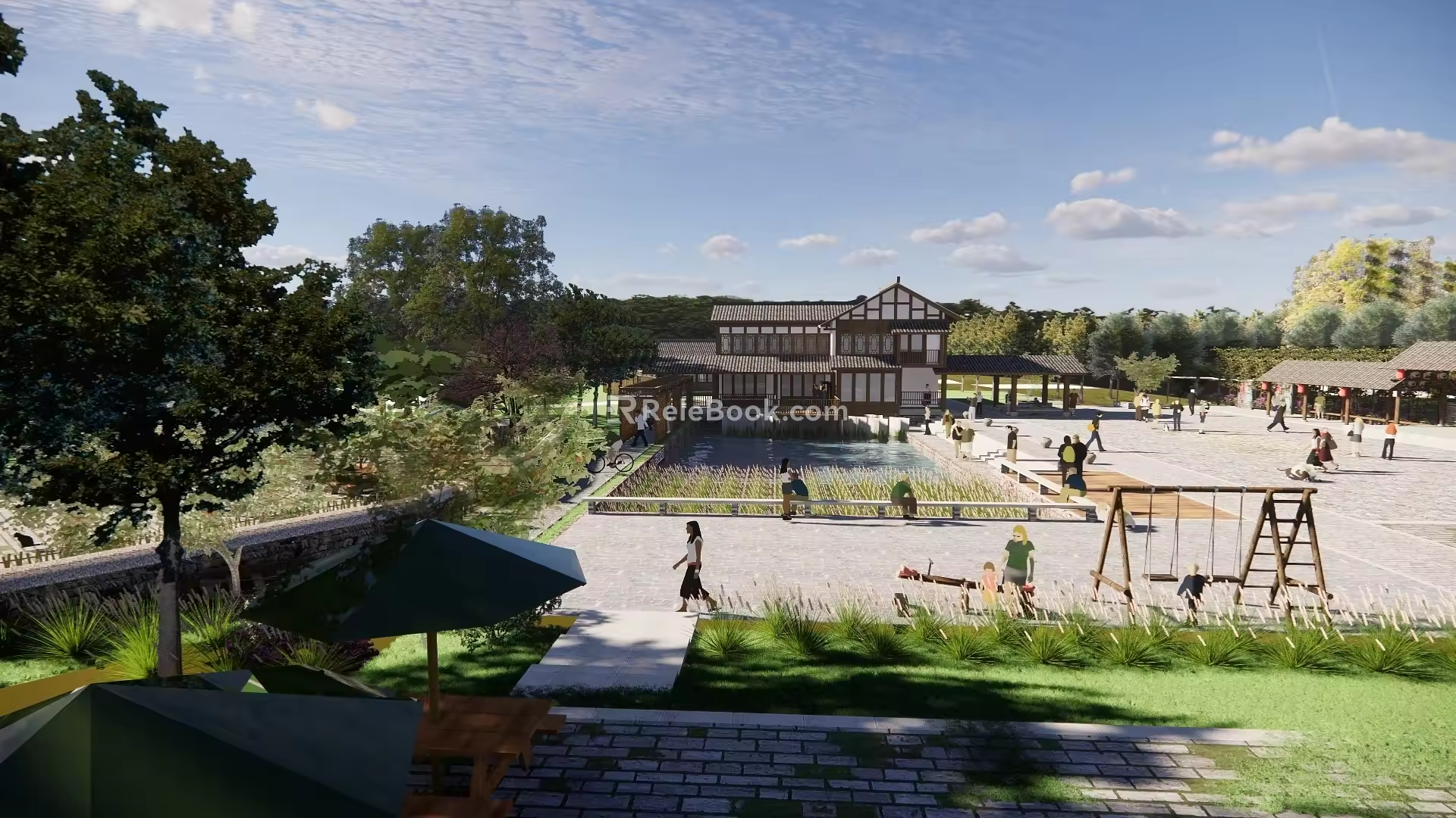 Chinese style square wide view 3d model