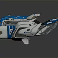 Futuristic Blue And White Spacecraft With Streamlined Structure Thrusters And Wings For Cosmic Exploration