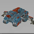 Futuristic Armored Military Vehicle With Blue And Red Tracks And Mechanical Arms