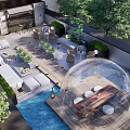 Stylish Roof Garden Design With Lounge Area Swimming Pool And Green Plants