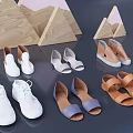 Fashionable Women's Shoes Collection Including Sandals Casual Flats With Wooden Triangular Decor