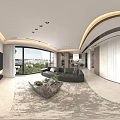Modern Spacious Living And Dining Room With Panoramic City View Floor To Ceiling Windows