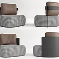 Modern Single Sofa With Checkerboard Pattern Brown Leather Backrest And Black Frame 3d model