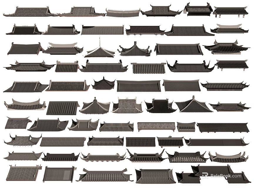 Traditional Architectural Roof Components Featuring Various Different Classic Styles And Designs 3d model 