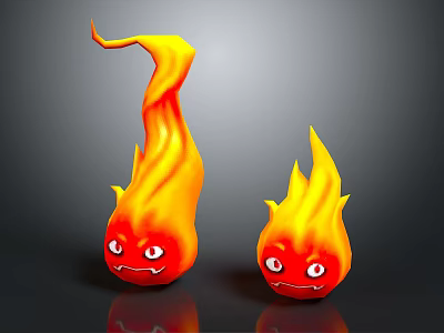 Cartoon Style Game Movie Flame Characters with Expressive Eyes Mouth in Orange Red Fire Design 3d model