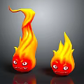 Cartoon Style Game Movie Flame Characters with Expressive Eyes Mouth in Orange Red Fire Design