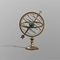 Vintage Metal Armillary Sphere Decorative Ornament with Green Globe and Bronze Base