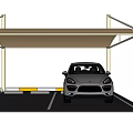 Modern Carport Shelter With Light Colored Canopy And Parked Black Car In Parking Area