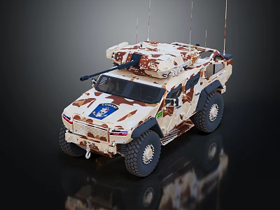 Military Armored Vehicle with Camouflage Paint Antennas and Roof Mounted Weapon Off Road Tires 3d model
