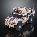 Military Armored Vehicle with Camouflage Paint Antennas and Roof Mounted Weapon Off Road Tires