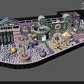 Kids Indoor Playground with Colorful Ball Pit Carousel Purple Pink Blue Toys and Structures