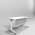 White Modern Office Desk With Rolling Wheels And Storage Cabinet Design