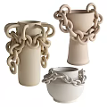 Modern Ceramic Vessels With Unique Chain Decorations In Neutral Tones 3d model