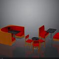 Stylish Orange Restaurant Booth Seating With Dark Stone Tables And Chairs