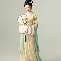 Traditional Hanfu Attired Woman Holding Decorative Fan in Gentle Setting