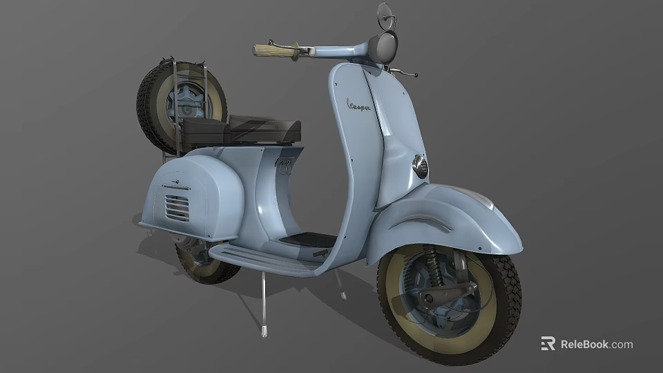 Light Blue Vintage Scooter With Classic Design Black Seat And Round Headlight 3d model 