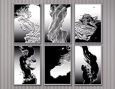 Modern abstract painting black and white decorative painting combination 3d model