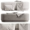 Gray Velvet Sofa Stool With Soft Cushion And Decorative Throw Blanket Design 3d model