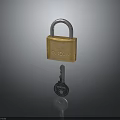 Shiny Golden GOLAGA Padlock With Silver Key On Black Reflective Surface