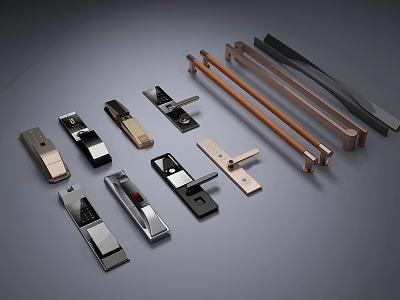 Various Styles of Modern Door Handles with Different Colors and Designs 3d model