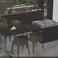 Modern Kitchen Dining Interior With Marble Island Dining Table And Chairs