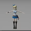 3D Anime Character Model With Blonde Hair Blue Bow Arms Outstretched Blue Skirt Brown Boots