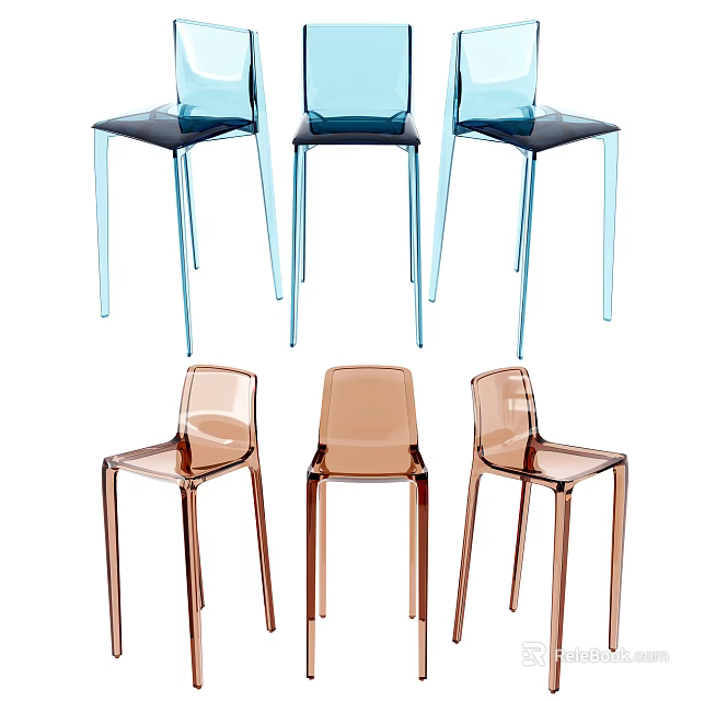 Transparent Bar Stools In Blue And Brown Modern Stylish Design For Home Decor 3d model 