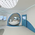 Modern White Exhibition Hall Interior With Curved Walls Display Stand And Screen