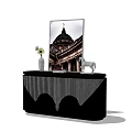 Modern Entryway Console Table With Black Geometric Design Vase Flowers And Horse Decor