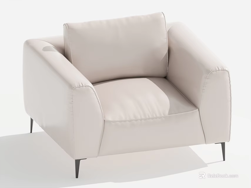 Beige Leather Single Sofa With Modern Design Comfortable Armrest And Metal Legs 3d model