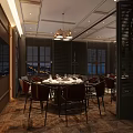Luxurious Private Room Interior With Dining Table Sofa Modern Chandelier And Wooden Floor