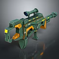 Green Futuristic Sniper Rifle With Scope Yellow Orange Details And Modern Design