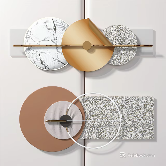 Modern Wall Decor With Circular Elements Gold Metallic And Textured Marble Design 3d model 