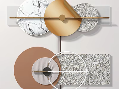 Modern Wall Decor With Circular Elements Gold Metallic And Textured Marble Design 3d model