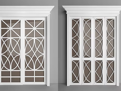 Elegant Sliding Doors Interior Design With White Frames And Geometric Glass Patterns 3d model