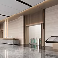 Modern Hotel Lobby Interior With Marble Reception Desk Lighting Plants And Glass Doors
