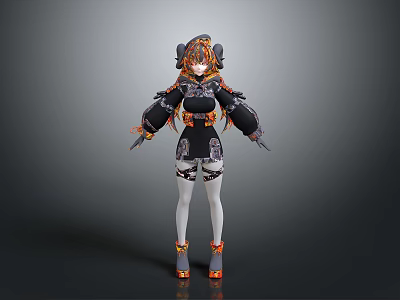 Mythical Fantasy Character With Creature Inspired Headdress And Black Orange Armor 3d model