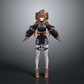 Mythical Fantasy Character With Creature Inspired Headdress And Black Orange Armor