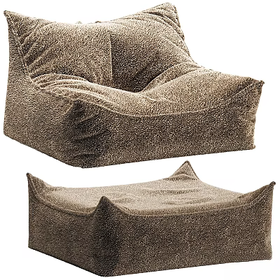 Plush Brown Velvet Ottoman Pouf for Cozy Living Room Home Seating Furniture 3d model