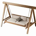 Wooden Outdoor Swing Chair with Two Seat White Cushions and Decorative Pillows