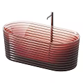 Modern Red Ribbed Transparent Bathtub With Layered Design And Chrome Faucet