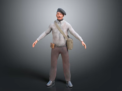 Game Movie Character Wearing Beret White Shirt Striped Pants And Crossbody Bag 3d model