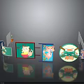 Cartoon Style Sushi Food Display With Round Sign And Patterned Boards