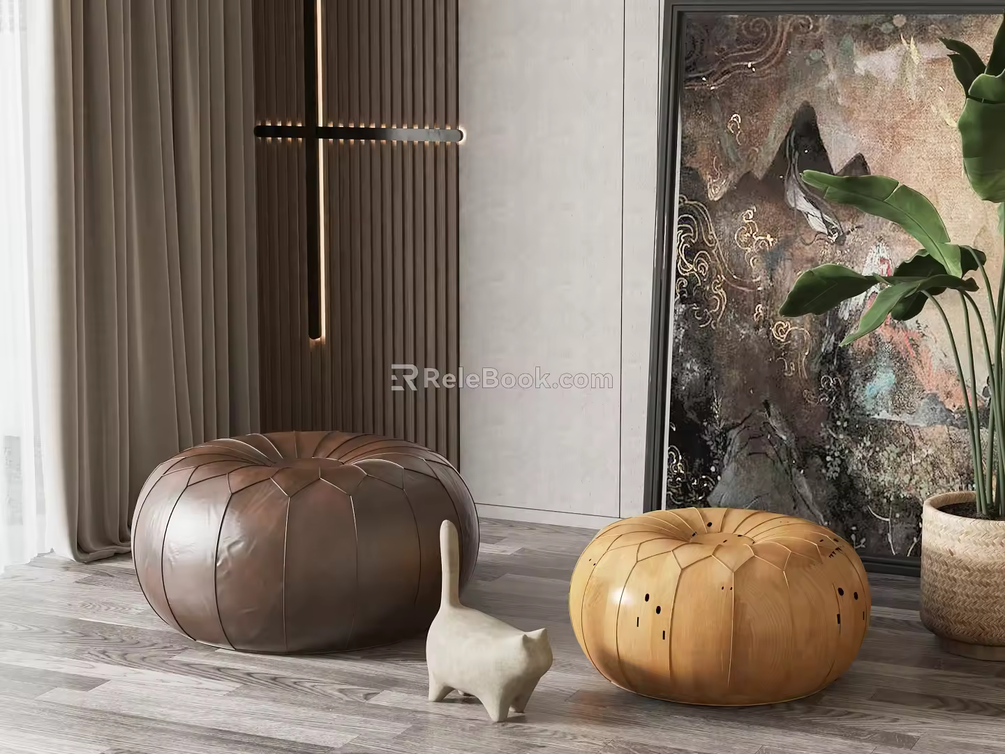 Modern sofa stool sofa stool combination 3d model